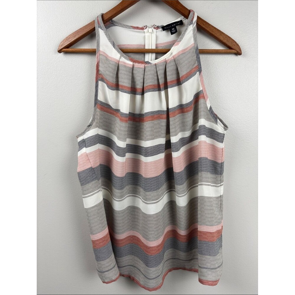 Willi Smith Striped Sleeveless Cami in Pink, Gray, White zip back Medium
